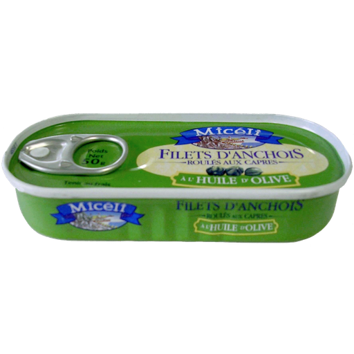 [3218370011213] MICELI Rolled anchovy fillets with capers in olive oil 50g