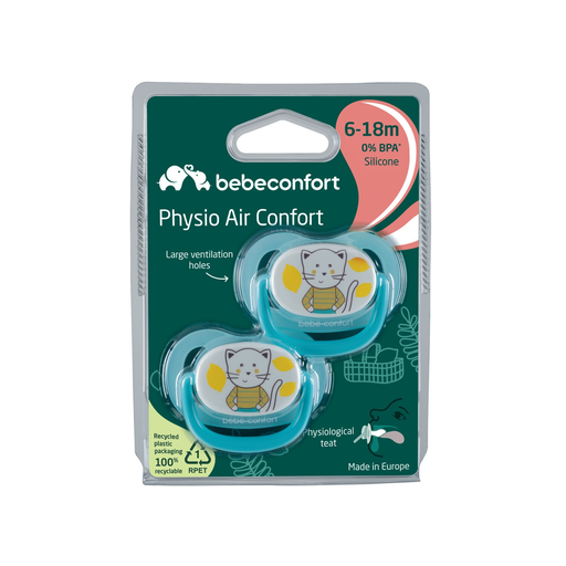 [3220660326877] BEBE CONFORT Sucettes Physiologiques Air Confort Silicone 6/18 mois, le lot de 2 sucettes