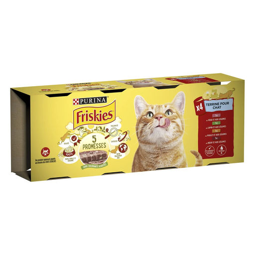 [3222270171250] PURINA Paté para gatos terrina carnes FRISKIES 4 latas de 400 g