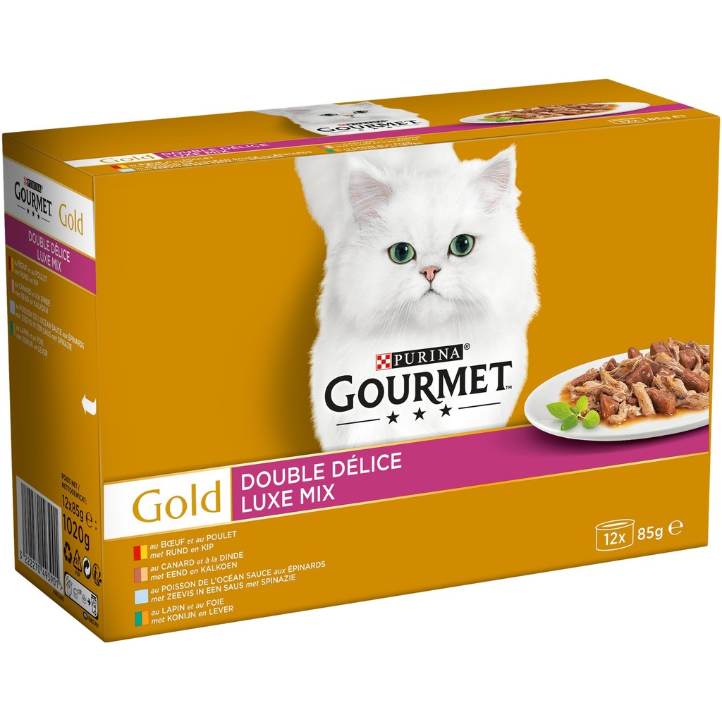 Gourmet Pâtée Pour Chat Adulte Gold Multi-Variétés De Viandes & De Poissons : Les 12 Boîtes De 85G