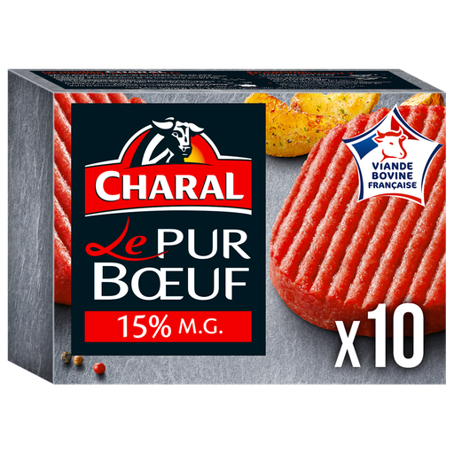 [3227061000023] CHARAL Steaks hachés pur bœuf 15% MG les 10 pièces de 100 g