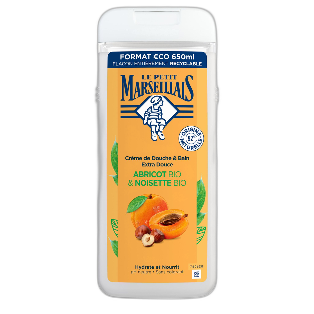 Le Petit Marseillais Crème De Douche & Bain Extra Douce Abricot Bio & Noisette Bio 650Ml