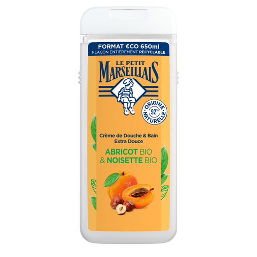 [3574661700809] LE PETIT MARSEILLAIS Gel de duche textura creme extra suave alperce & avelã bio 650 ml