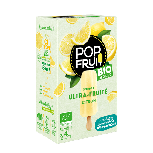 [3760124193541] MAISON DE LA GLACE Polos de agua de limón bio Popfruit x4 280 g