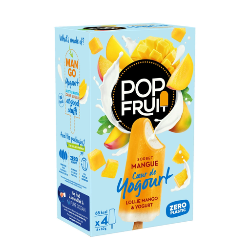 [3760124195644] POP FRUIT Mango sorbet ice cream with yogurt heart 60 g