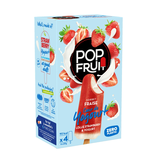 [3760124195651] POP FRUIT Helado en palo yogur sorbete de fresa 240 g