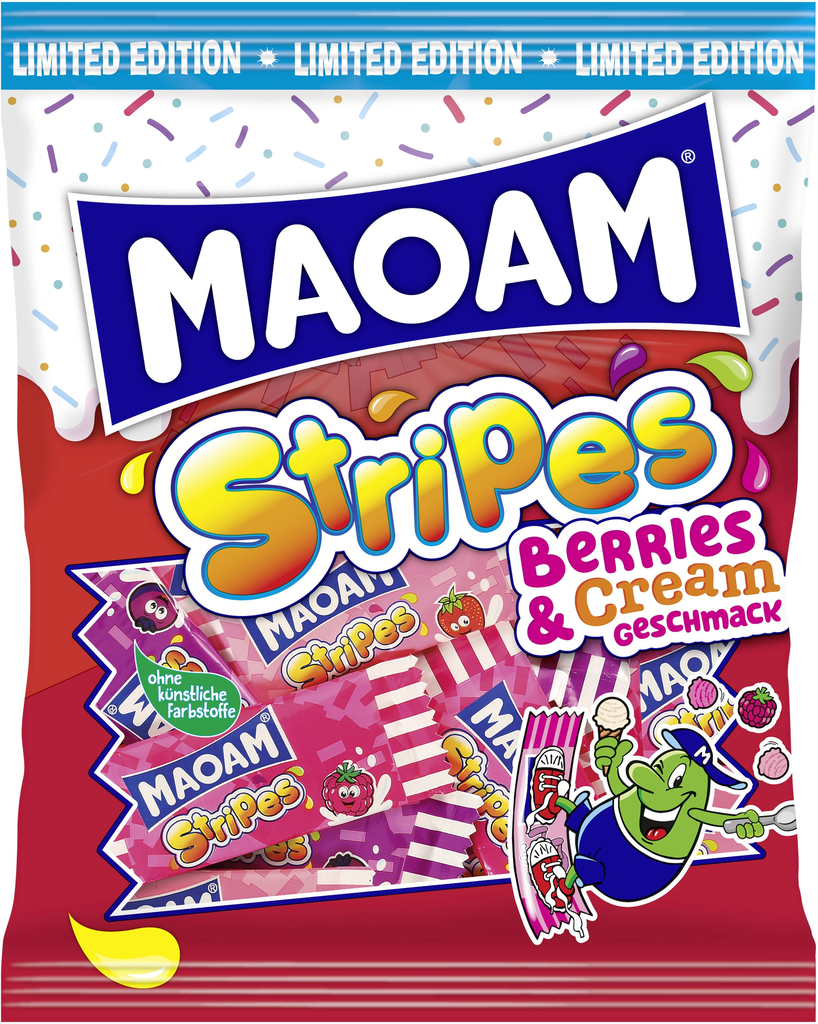 [4001686004487] Haribo Limited Maoam Stripes Berries & Cream 175G Schulstart Promotion