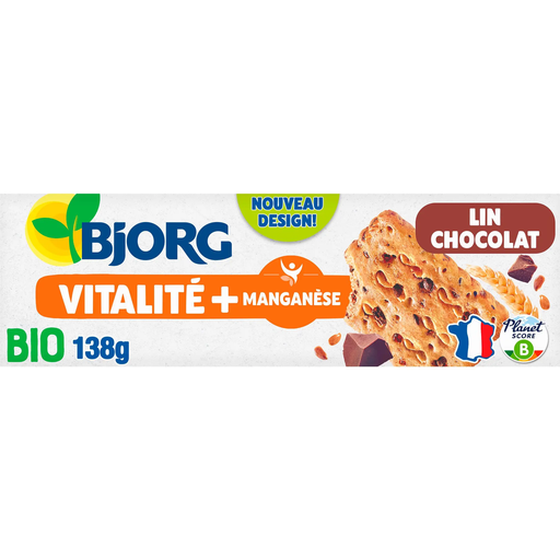 [3229820790800] BJORG Galletas bio de lino con pepitas de chocolate 138 g