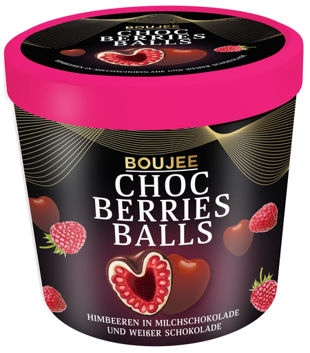 [4032549052505] BOUJEE Raspberries in Milk Chocolate and White Chocolate 140 g