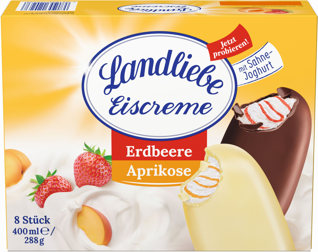 LANDLIEBE Yogurt strawberry and apricot ice cream 8 x 50 ml