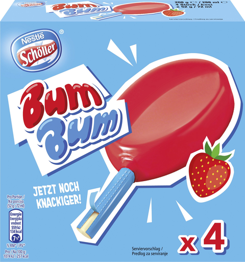 [7613035050655] NESTLE Bum Helado de fresa y puré de frutas 4 x 72 ml