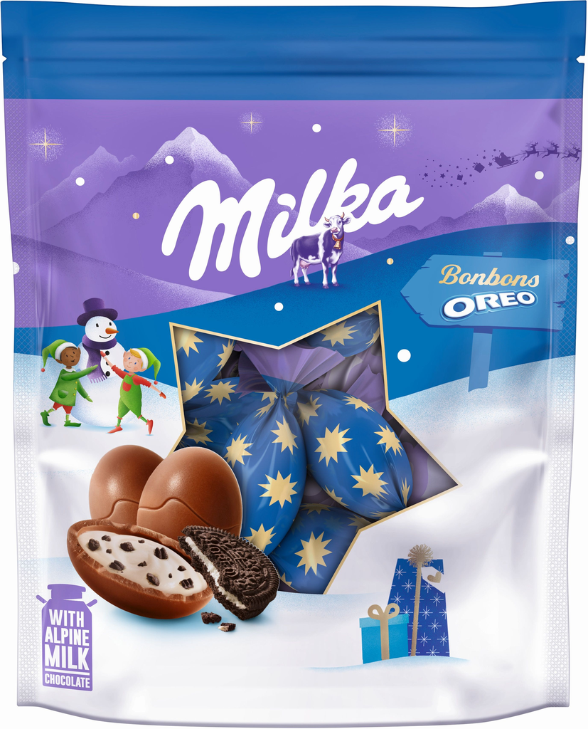MILKA Milk chocolate filled with cream and Oreo pieces Christmas Bonbons 86 g