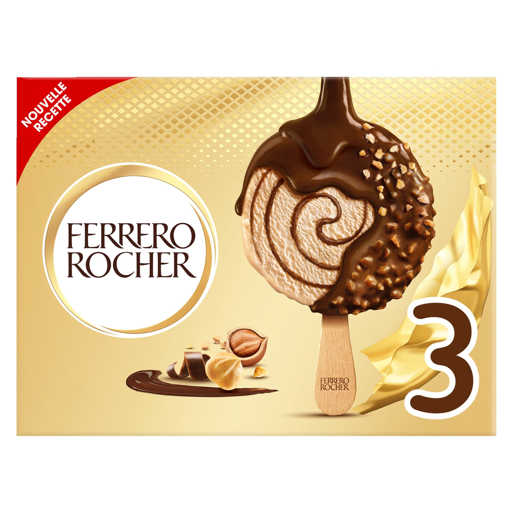 FERRERO ROCHER Bâtonnets glacés noisette et chocolat au lait 3 pièces 190,5 g