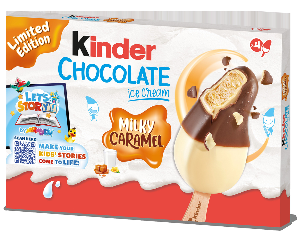KINDER Helados en Palo Chocolate Caramelo y Leche 4 unidades