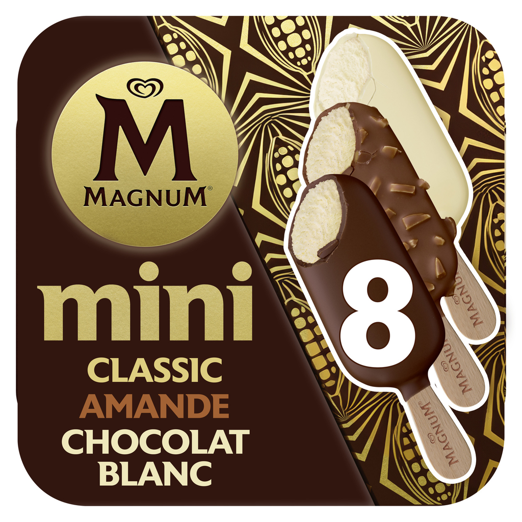 MAGNUM Mini helados en palo classic almendra y chocolate blanco 8 piezas 55 ml