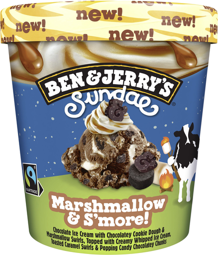 [8711327626638] BEN & JERRY'S Crème glacée Sundae Marshmallow Chocolat Caramel 427 ml