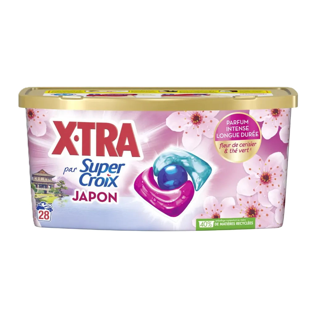 SUPER CROIX Lessive capsules Japon fleur de cerisier et thé vert 28 capsules