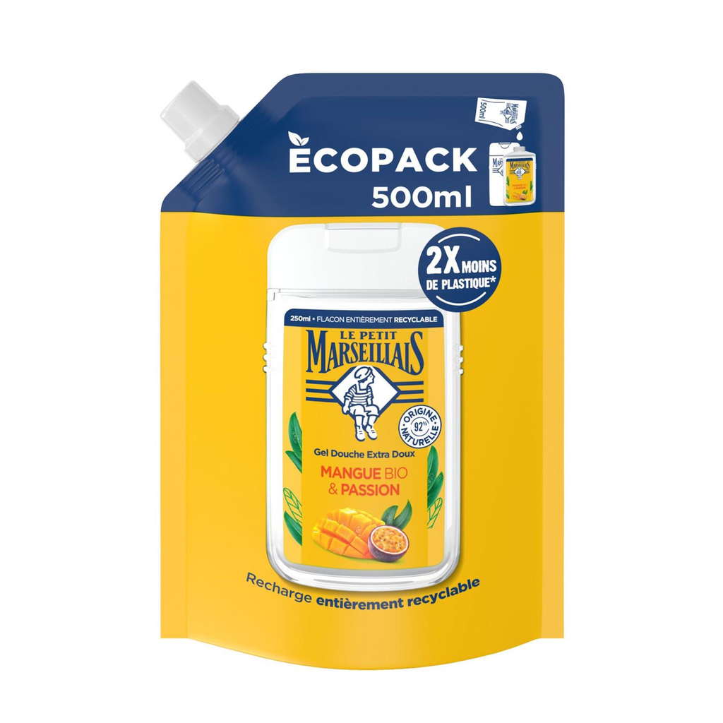 [3574661813493] Le Petit Marseillais Recharge Crème De Douche Extra Douce Mangue Bio & Passion 500Ml