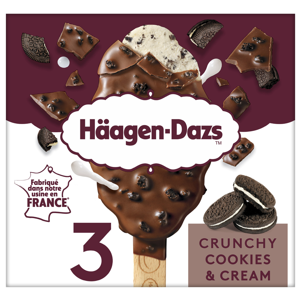 HAAGEN-DAZS Helado en palitos Crunchy Cookies & Cream 3x80ml