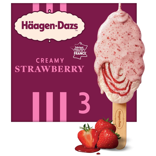[3415587552014] HAAGEN-DAZS Gelado em pau de morango com cobertura estaladiça 3 unidades