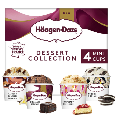 [3415581557916] HAAGEN-DAZS Mini crème glacée assortiment Dessert Collection 4 pots de 95 ml