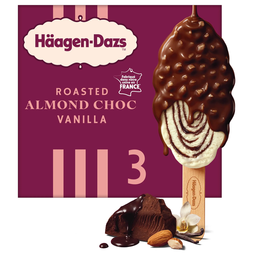 HAAGEN-DAZS Vanilla ice cream with chocolate sauce and almond coating 3 sticks