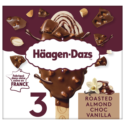 [3415587551017] HAAGEN-DAZS Helado de vainilla con salsa de chocolate y almendras 3 unidades