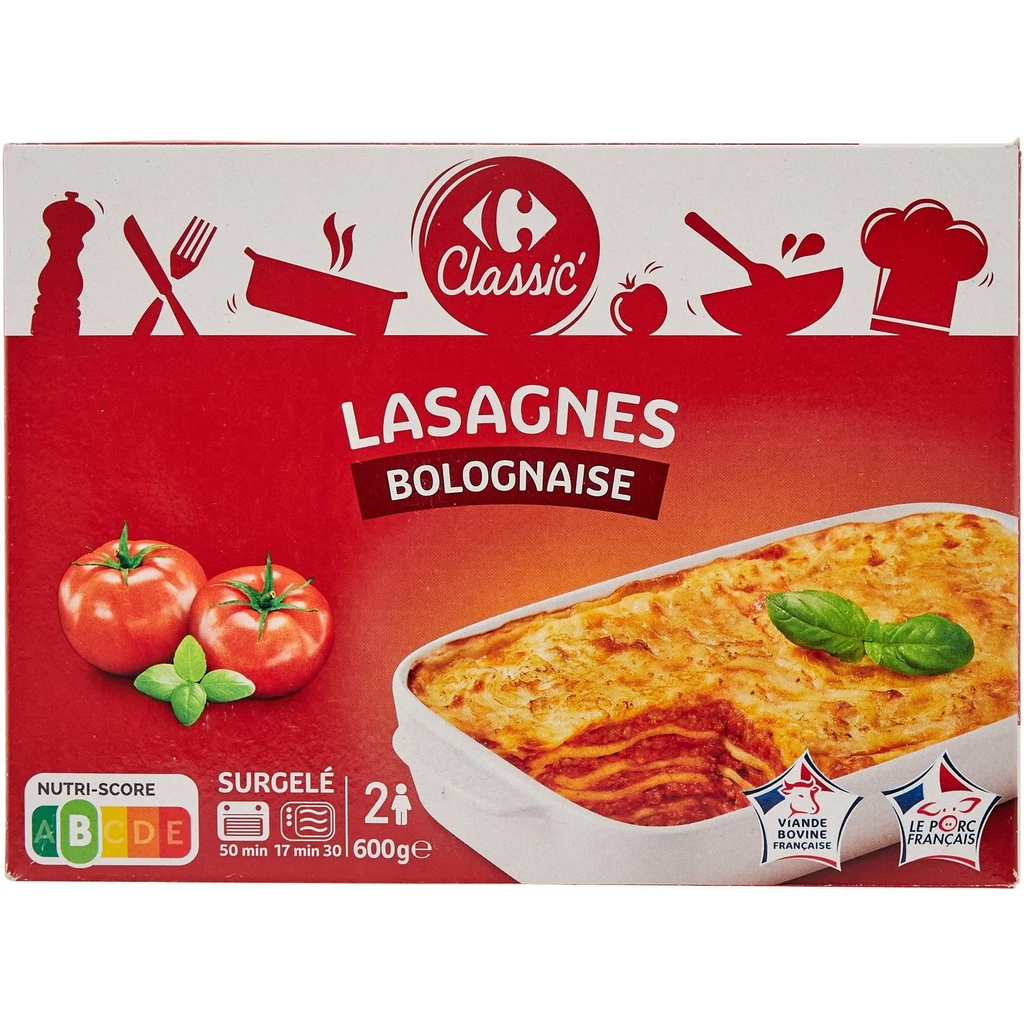 CARREFOUR CLASSIC Lasaña a la boloñesa 600 g