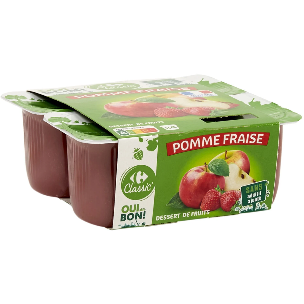 CARREFOUR CLASSIC Apple Strawberry Compote 4 pots of 100 g