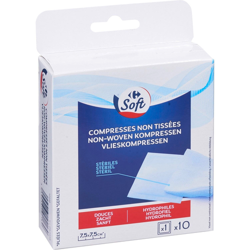 [3245413192189] CARREFOUR Compressas estéreis hidrófilas em não tecido SOFT caixa de 10