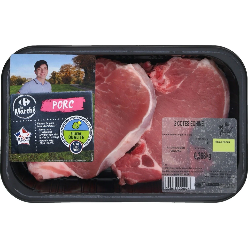 FILIERE QUALITE CARREFOUR Côtes de Porc Échine à Griller 380 g