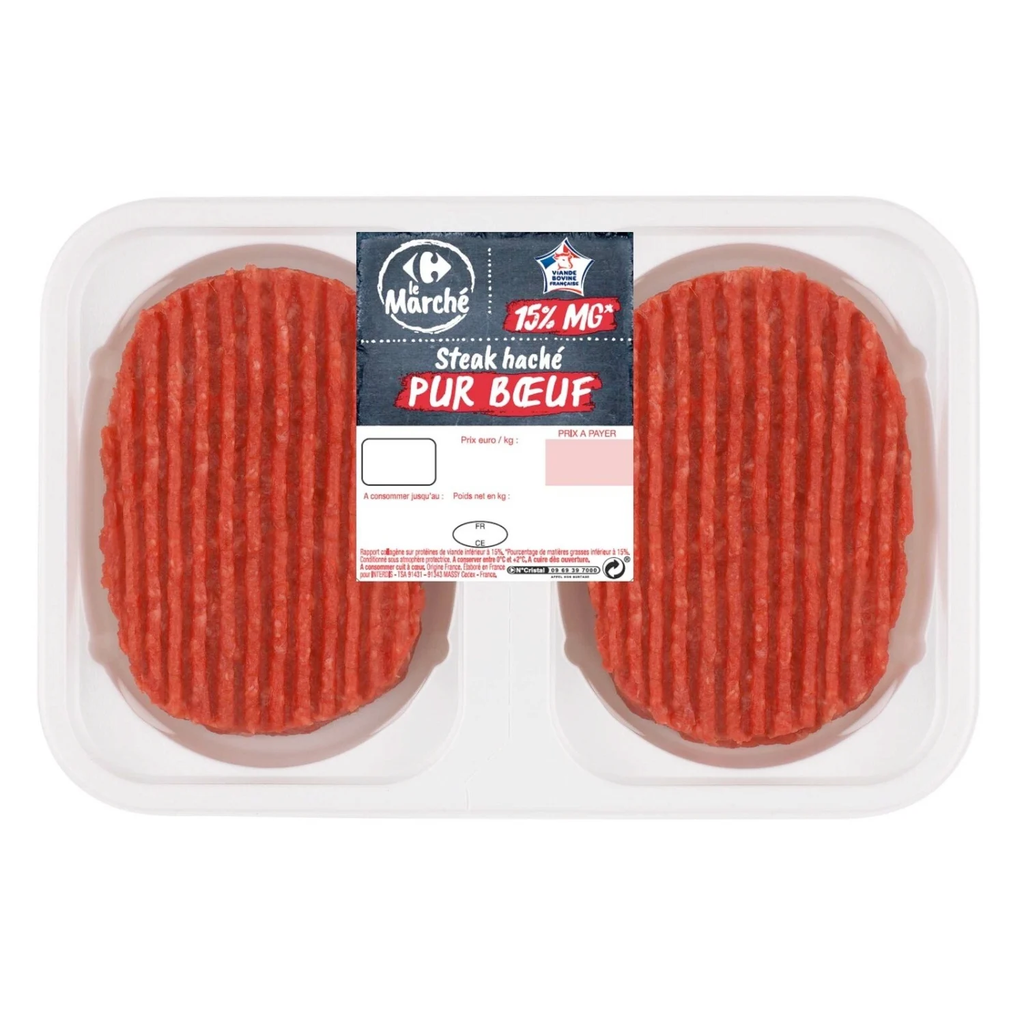 CARREFOUR LE MARCHE Hambúrgueres de Vaca 15% MG 250 g