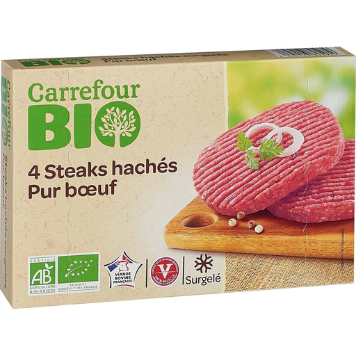 [3245413825919] CARREFOUR Steak haché pur bœuf Bio 4x100g