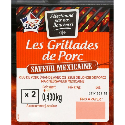 [3245415702126] CARREFOUR Mexican Pork Ribs 430 g