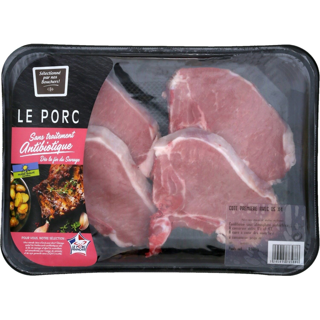 FILIERE QUALITE CARREFOUR Chuletas de Cerdo Primeras Con Hueso 560 g