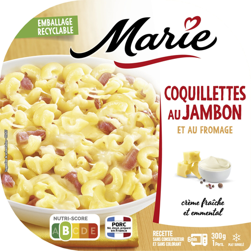 [3248830001140] MARIE Coquillettes con jamón y queso 300 g