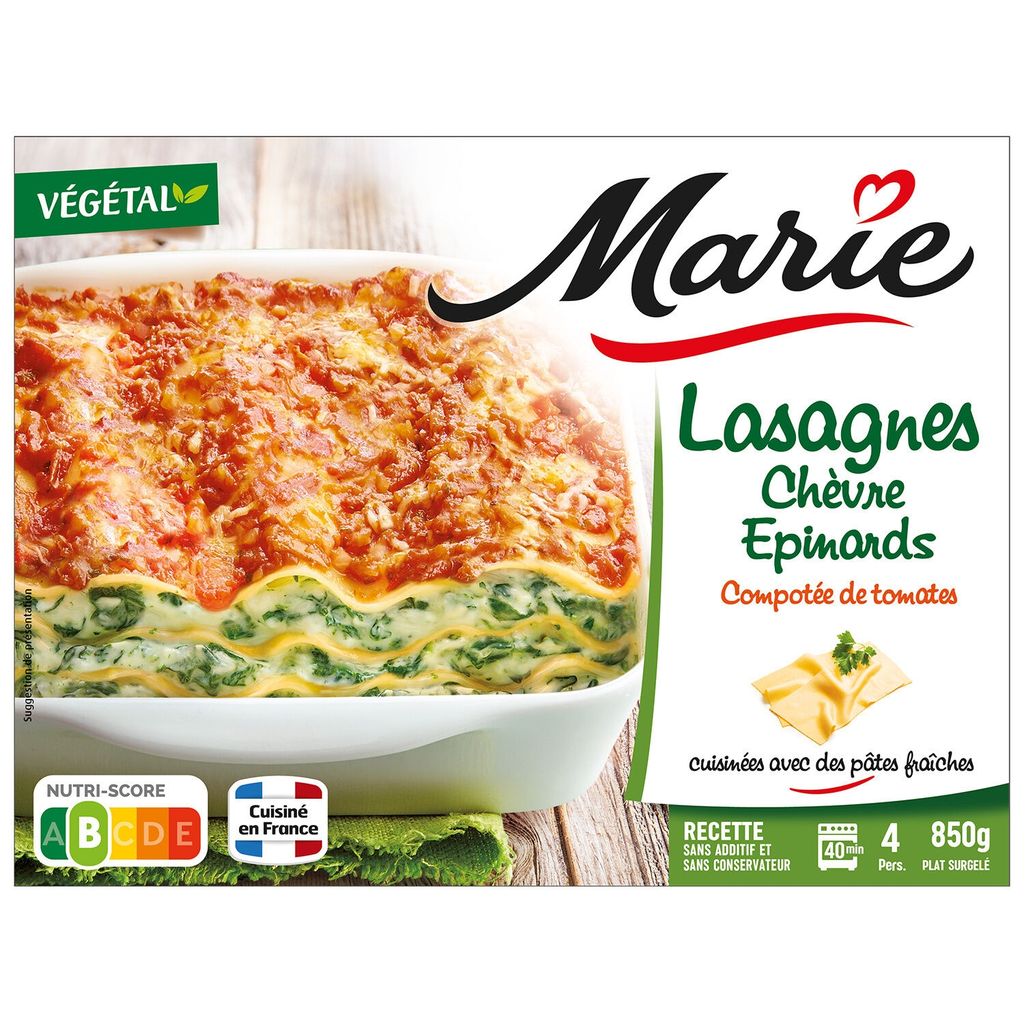 MARIE Lasaña de queso de cabra y espinacas 850 g