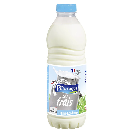 [3250390011859] PÂTURAGES Semi-skimmed fresh milk 1 L
