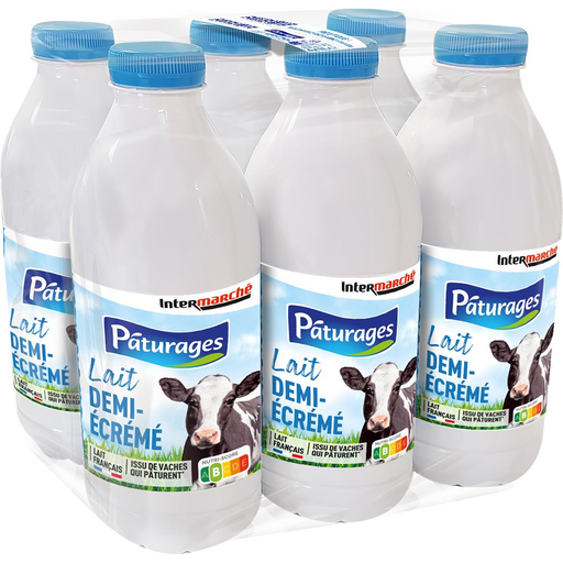 [3250390012054] UHT Pâturages Semi-skimmed sterilized milk 6 x 1 L