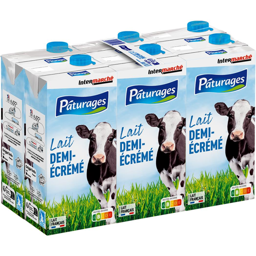 [3250390153825] Pâturages UHT Semi-skimmed Sterilized Milk 6 x 1 L