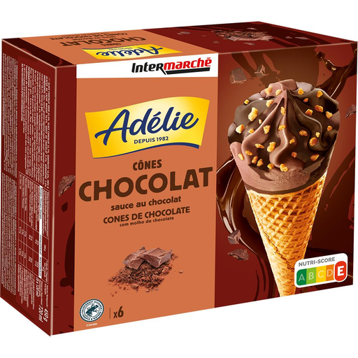 [3250390618959] ADÉLIE Dark Chocolate and Chocolate Ice Cream Cones with Chocolate Sauce and Nougatine 450 g