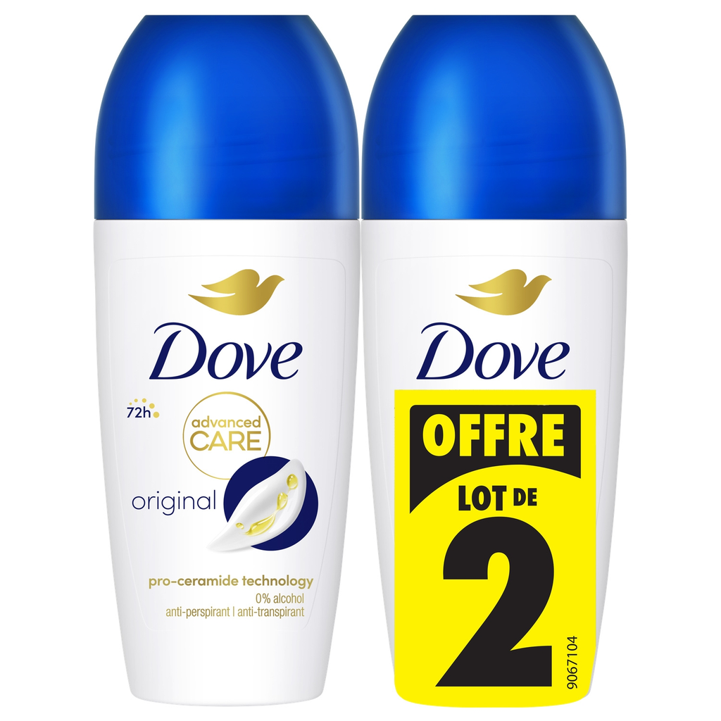DOVE Roll-on Antiperspirant Deodorant Original 0% Alcohol Advanced Care pack of 2 x 50 ml