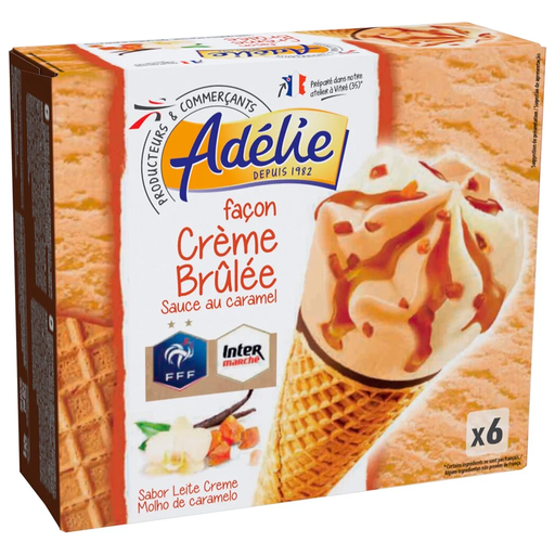 [3250390856986] ADÉLIE Crème brûlée flavor cones with caramel sauce 6 cones of 120 ml