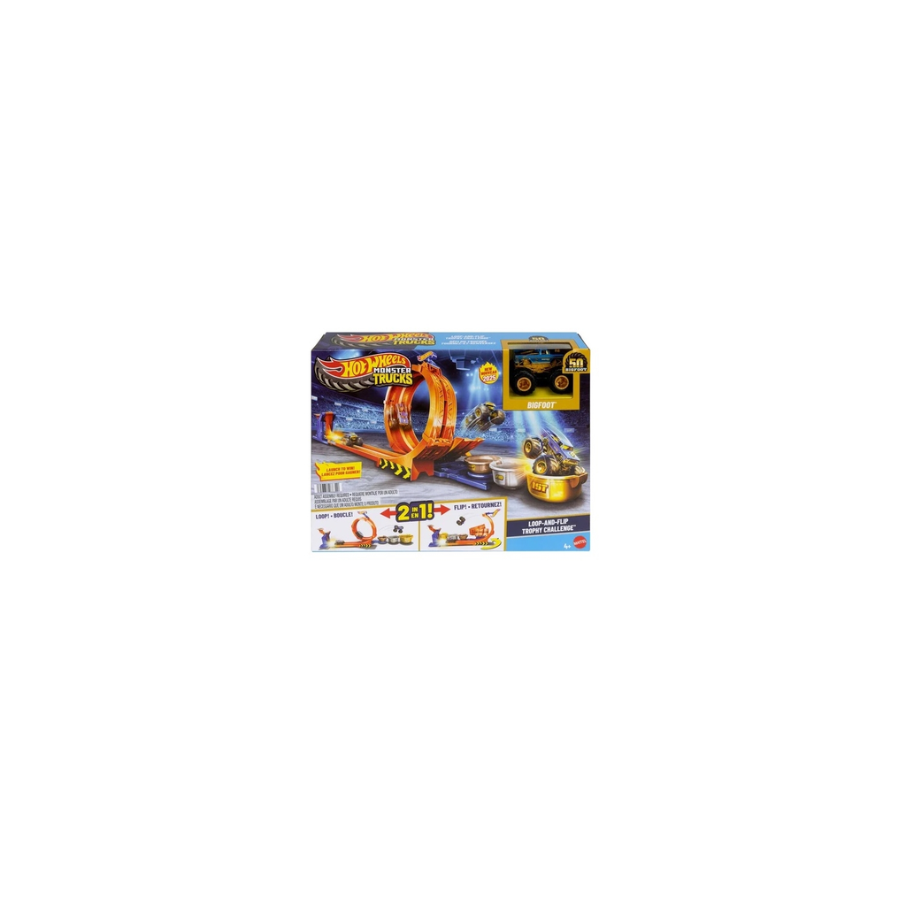 HOT WHEELS Monster Trucks Trophy Challenge Playset la boîte