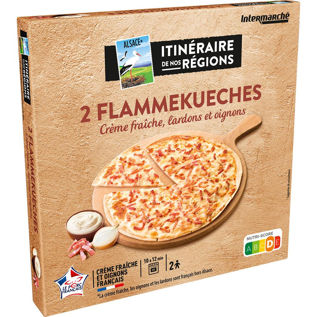 ITINÉRAIRE DE NOS RÉGIONS Flammekueches with crème fraîche, bacon and onions, raw, frozen 2x250g