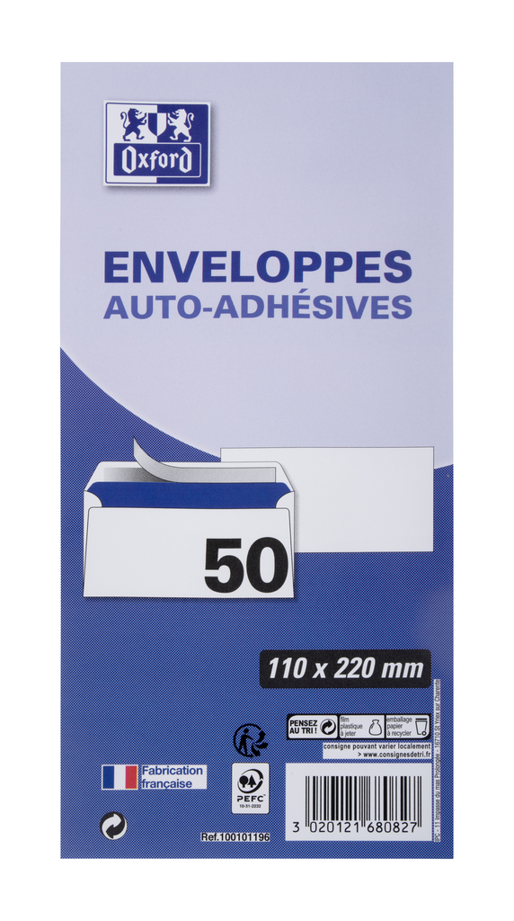 OXFORD Self-Adhesive Envelopes 11x22cm 80g - 50 units