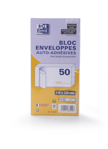 [3020121681107] OXFORD Pad of 50 Self-Adhesive Envelopes 11x22cm