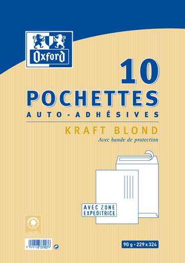 [3020128379076] OXFORD 10 Self-Adhesive Envelopes 22.9x32.4cm Blond Kraft Paper 90g