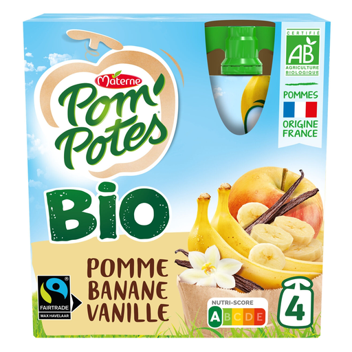 [3021761207023] POM'POTES Organic apple banana vanilla fruit pouches 4 x 90 g