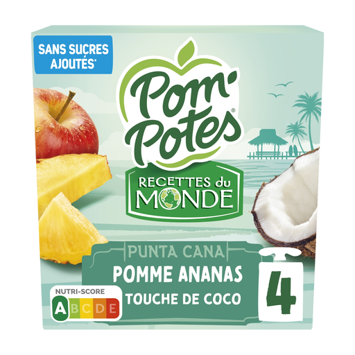 [3021761207443] POM'POTES Fruit Dessert Pouches Recettes du Monde Punta Cana Apple Pineapple Coconut 4x90g